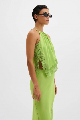 Madina Asymmetric Lace Hem Top, Lime